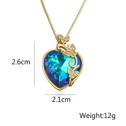 Simple Style Commute Heart Shape Butterfly Copper 18k Gold Plated Zircon Pendant Necklace In Bulk