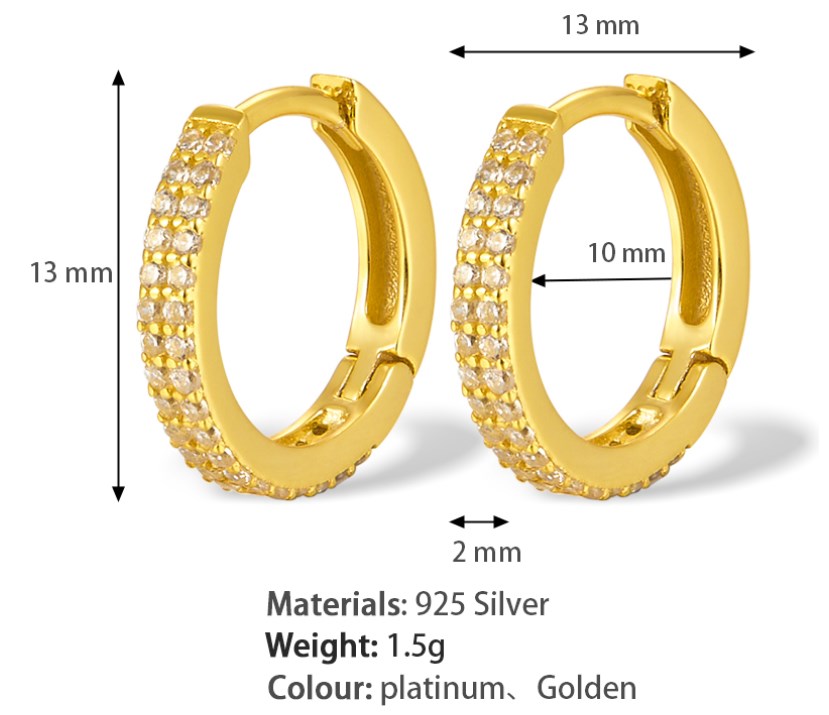 1 Pair Elegant Shiny Solid Color Plating Inlay Sterling Silver Zircon 18k Gold Plated White Gold Plated Hoop Earrings