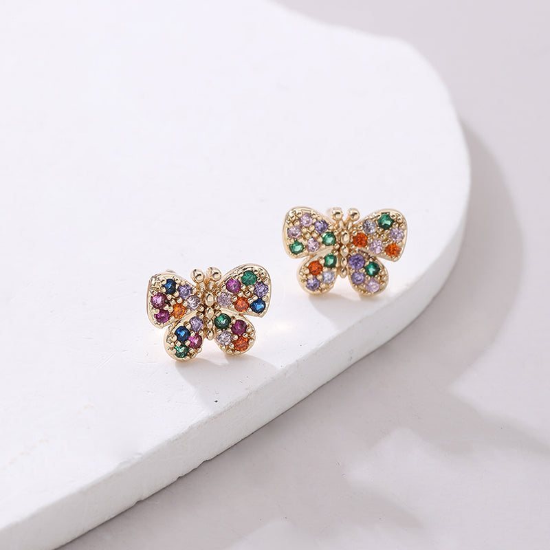 1 Pair Modern Style Shiny Butterfly Inlay Copper Zircon Ear Studs