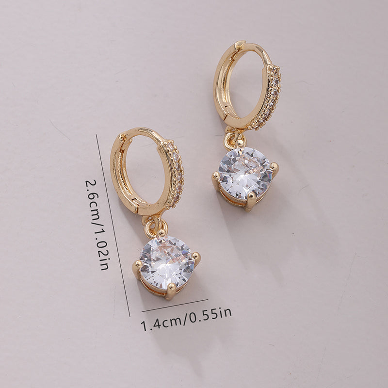 1 Pair Modern Style Round Inlay Copper Zircon Drop Earrings