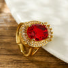 Retro Luxurious Oval Copper Plating Inlay Zircon 18k Gold Plated Open Ring