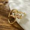 Elegant Geometric Copper Plating Inlay Artificial Pearls Zircon 18k Gold Plated Open Ring