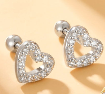 1 Pair Simple Style Commute Heart Shape Plating Inlay Sterling Silver Zircon 18k Gold Plated White Gold Plated Ear Studs