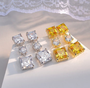 1 Pair Basic Simple Style Square Inlay Copper Zircon Drop Earrings