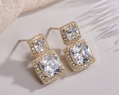 1 Pair Elegant Basic Lady Square Inlay Copper Zircon Ear Studs