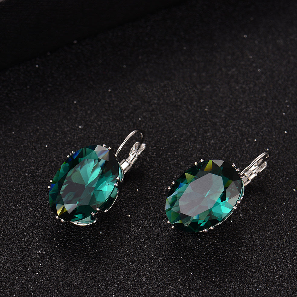 1 Pair Elegant Retro Oval Plating Inlay Copper Zircon Silver Plated Earrings