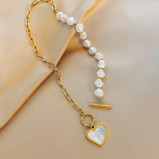 Simple Style Heart Shape Artificial Pearl Titanium Steel Toggle Shell 18k Gold Plated Women's Pendant Necklace