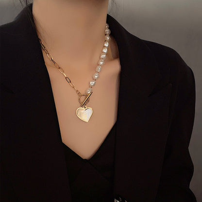 Simple Style Heart Shape Artificial Pearl Titanium Steel Toggle Shell 18k Gold Plated Women's Pendant Necklace