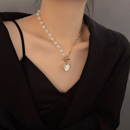 Simple Style Heart Shape Artificial Pearl Titanium Steel Toggle Shell 18k Gold Plated Women's Pendant Necklace