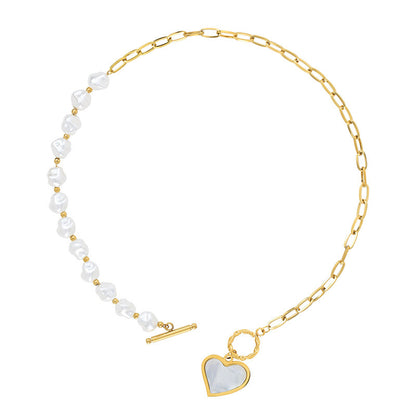 Simple Style Heart Shape Artificial Pearl Titanium Steel Toggle Shell 18k Gold Plated Women's Pendant Necklace