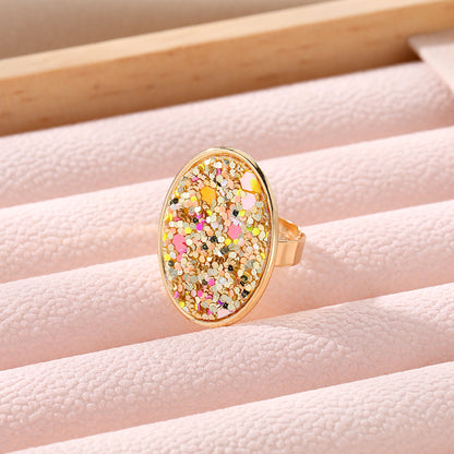 Wholesale Jewelry Simple Style Oval Alloy Sequins Open Ring