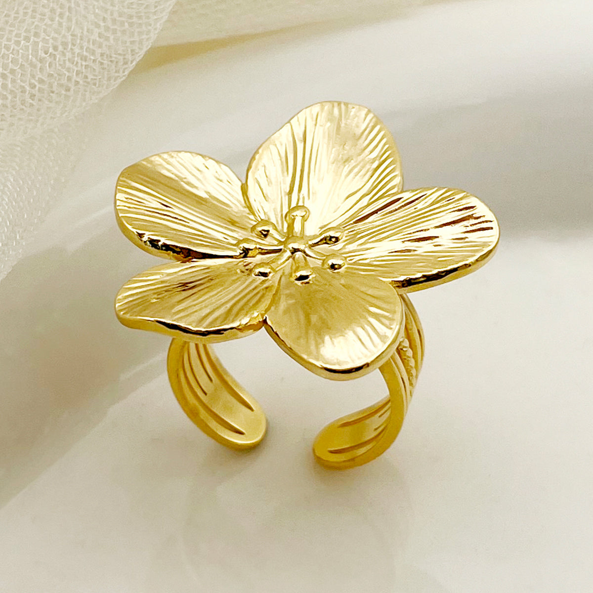 Vintage Style Flower Stainless Steel Plating Gold Plated Open Ring