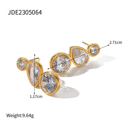 1 Pair Ig Style Simple Style Round Water Droplets Plating Inlay Stainless Steel Zircon 18k Gold Plated Ear Studs