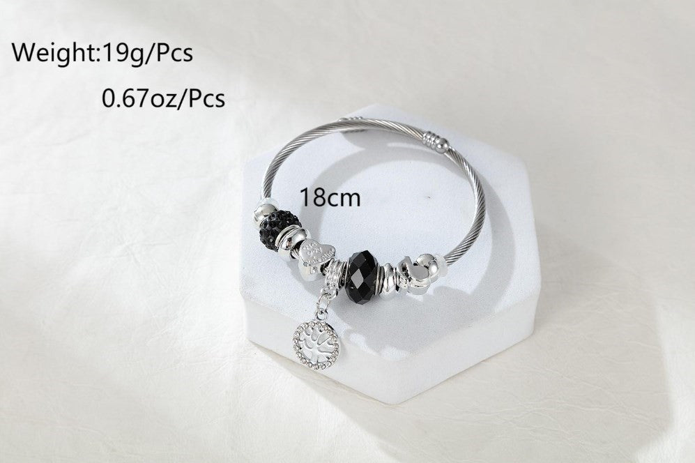 Modern Style Tree Stainless Steel Plating Inlay Zircon Silver Plated Bangle