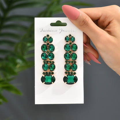 1 Pair Retro Exaggerated Luxurious Geometric Inlay Copper Alloy Artificial Gemstones Drop Earrings