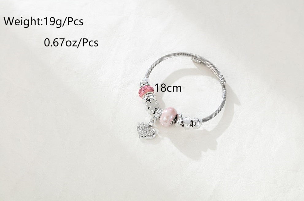 Modern Style Four Leaf Clover Heart Shape Stainless Steel Plating Inlay Zircon Silver Plated Bangle