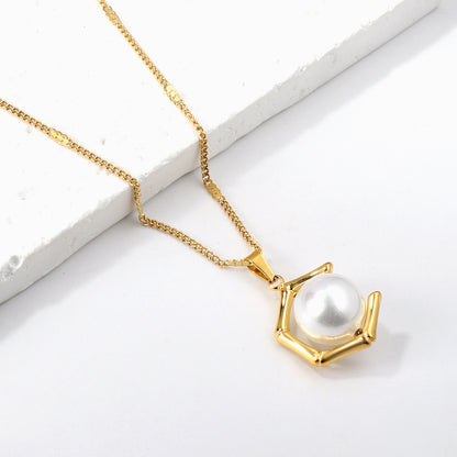 Classic Style Geometric Bow Knot Stainless Steel Plating Inlay Artificial Gemstones Pendant Necklace