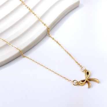 Classic Style Geometric Bow Knot Stainless Steel Plating Inlay Artificial Gemstones Pendant Necklace