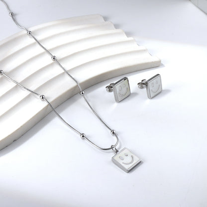 Ig Style Leaf Square Lock Stainless Steel Plating Inlay Shell Earrings Necklace