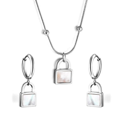 Ig Style Leaf Square Lock Stainless Steel Plating Inlay Shell Earrings Necklace