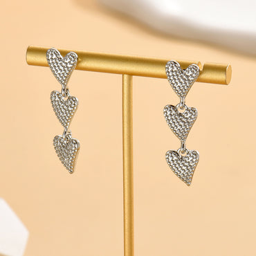 1 Pair Romantic Sweet Shiny Heart Shape Inlay Alloy Rhinestones Drop Earrings