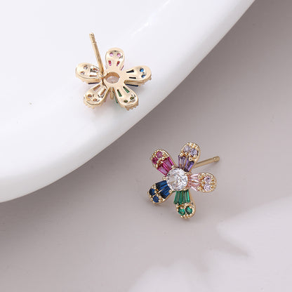 1 Pair Elegant Lady Daisy Inlay Copper Zircon Ear Studs