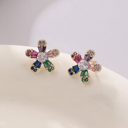 1 Pair Elegant Lady Daisy Inlay Copper Zircon Ear Studs