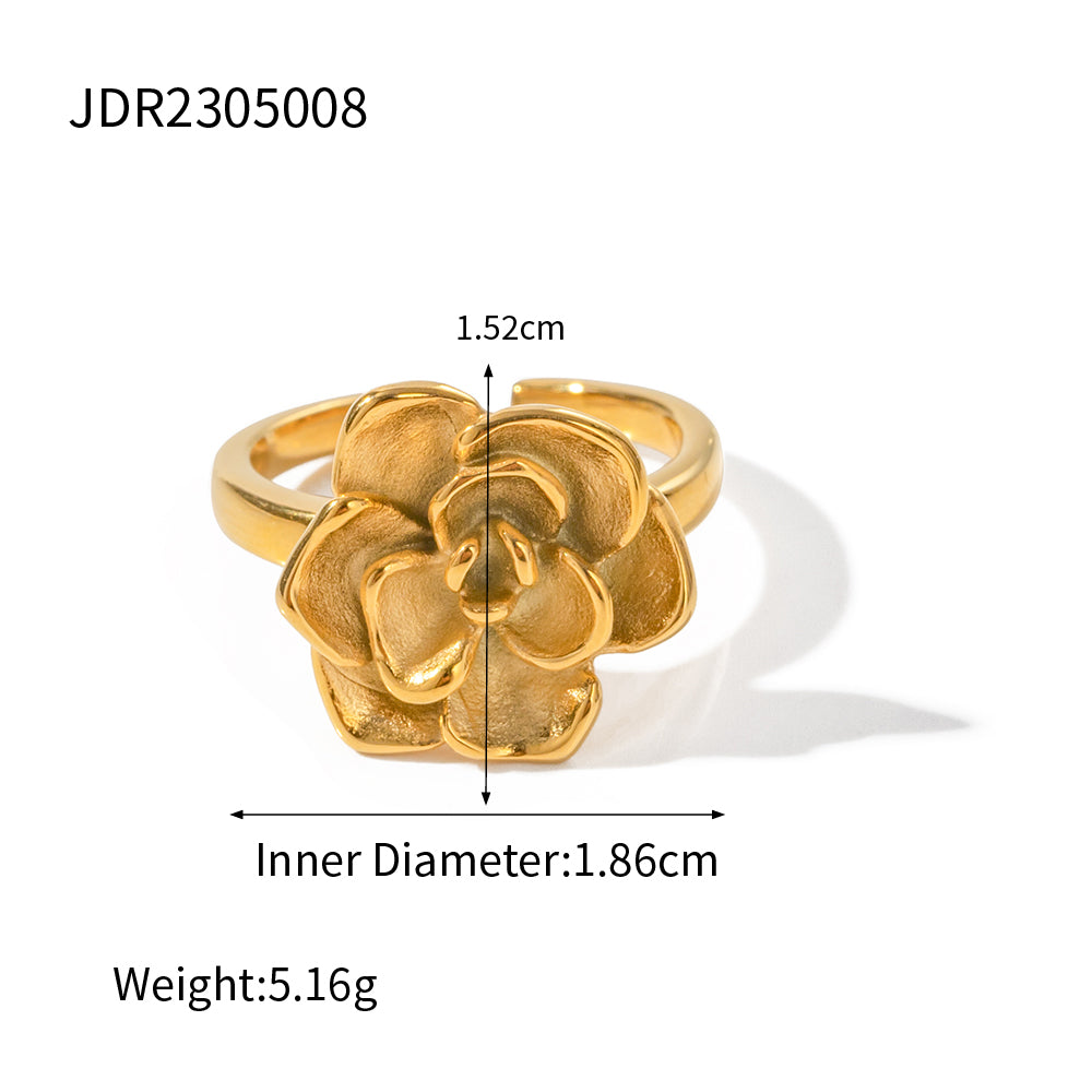 Ig Style Flower Stainless Steel 18k Gold Plated Open Ring In Bulk