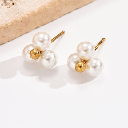 1 Pair Elegant Simple Style Flower Plating Inlay Stainless Steel Artificial Pearls 14k Gold Plated Ear Studs