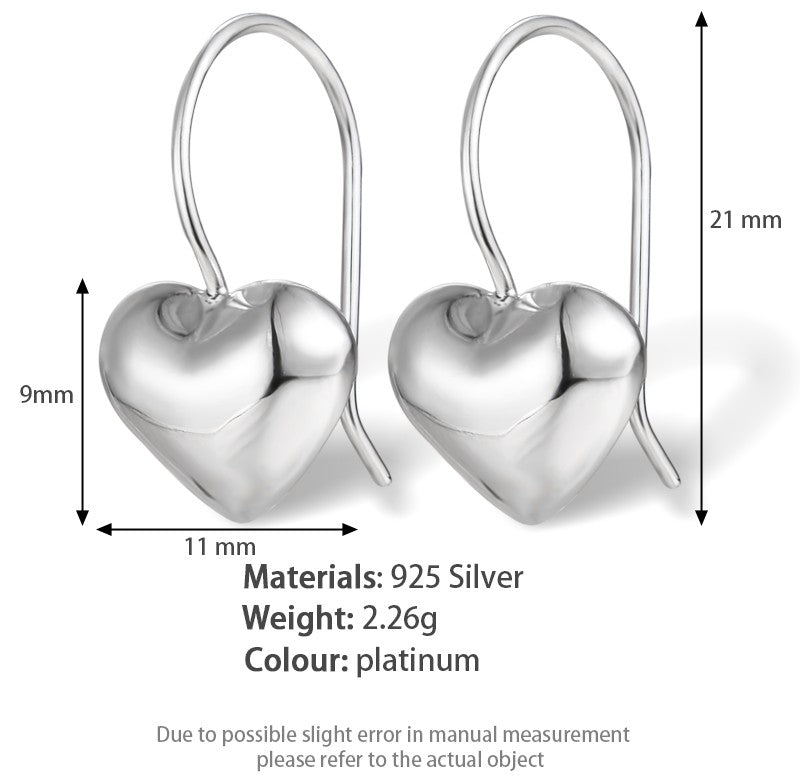 1 Pair Casual Simple Style Heart Shape Plating Sterling Silver White Gold Plated Drop Earrings