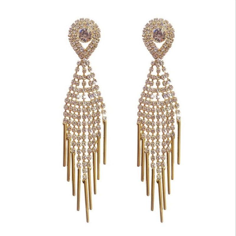 1 Pair Sweet Geometric Tassel Inlay Copper Zircon Drop Earrings