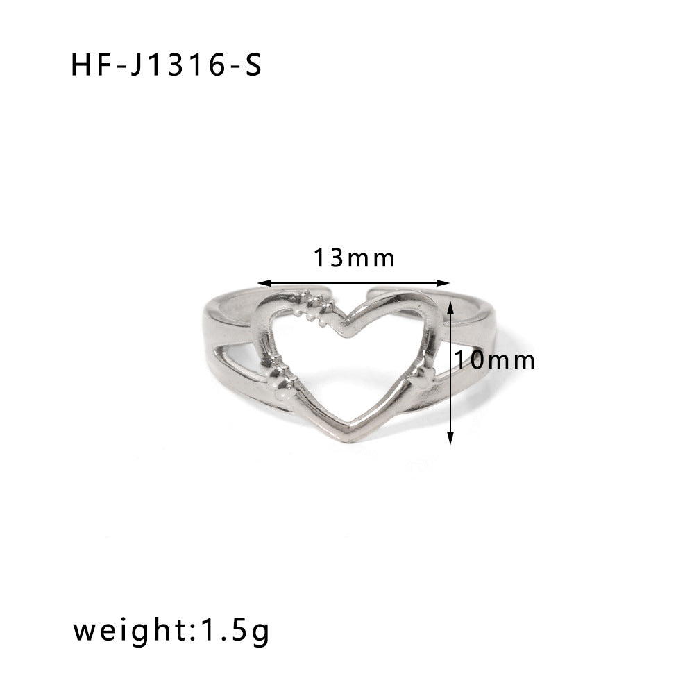 Ig Style Simple Style Heart Shape Solid Color Snake Stainless Steel Plating Hollow Out Open Ring