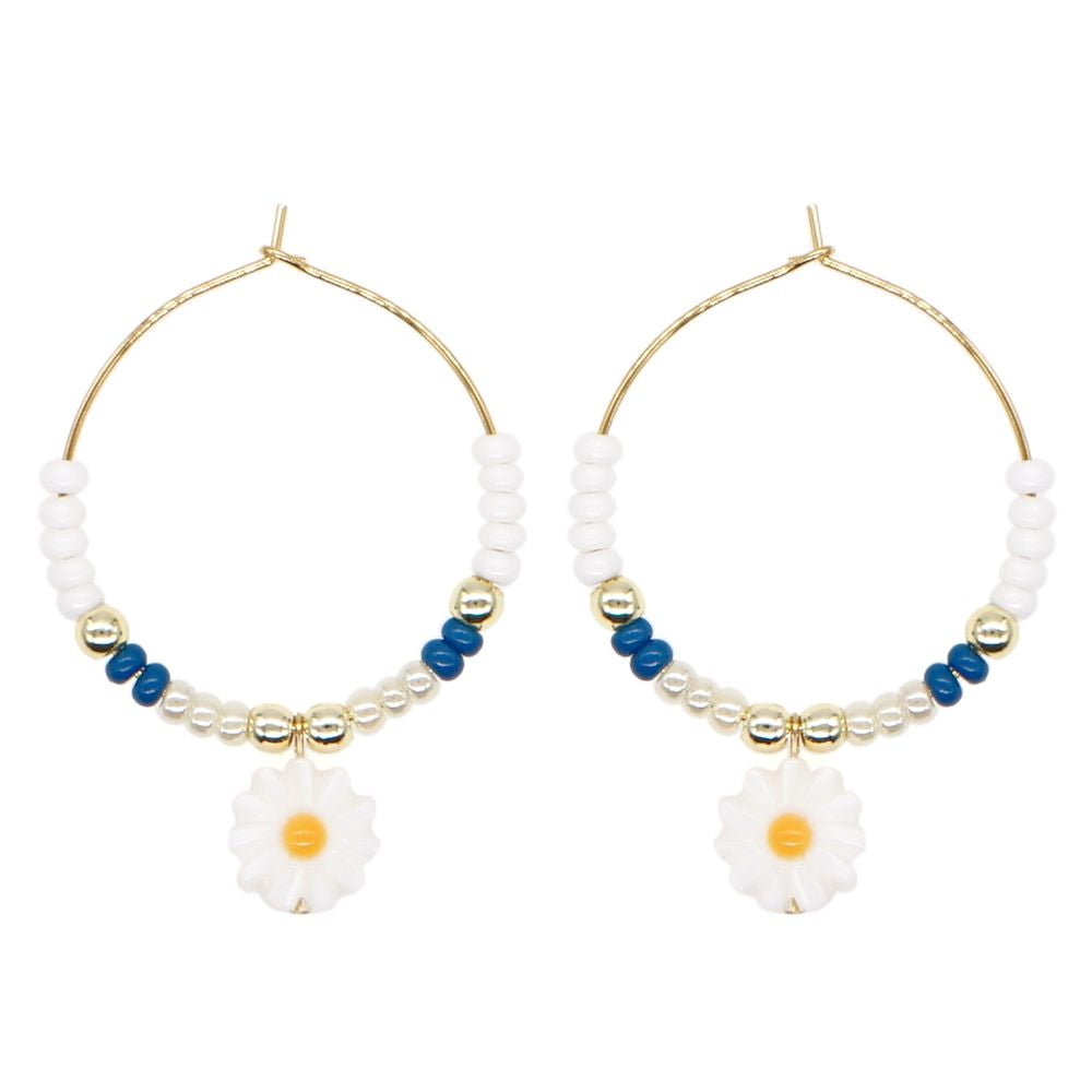 Vacation Round Colorful Glass Beaded Women's Hoop Earrings