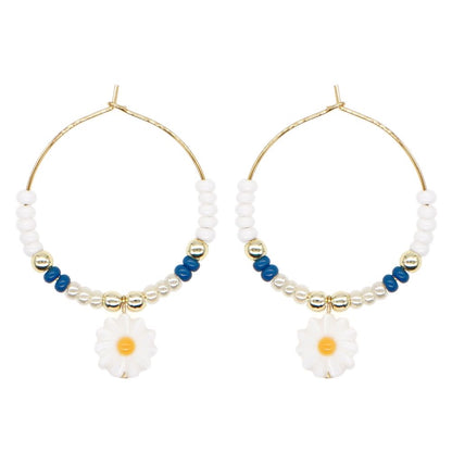 Vacation Round Colorful Glass Beaded Women's Hoop Earrings