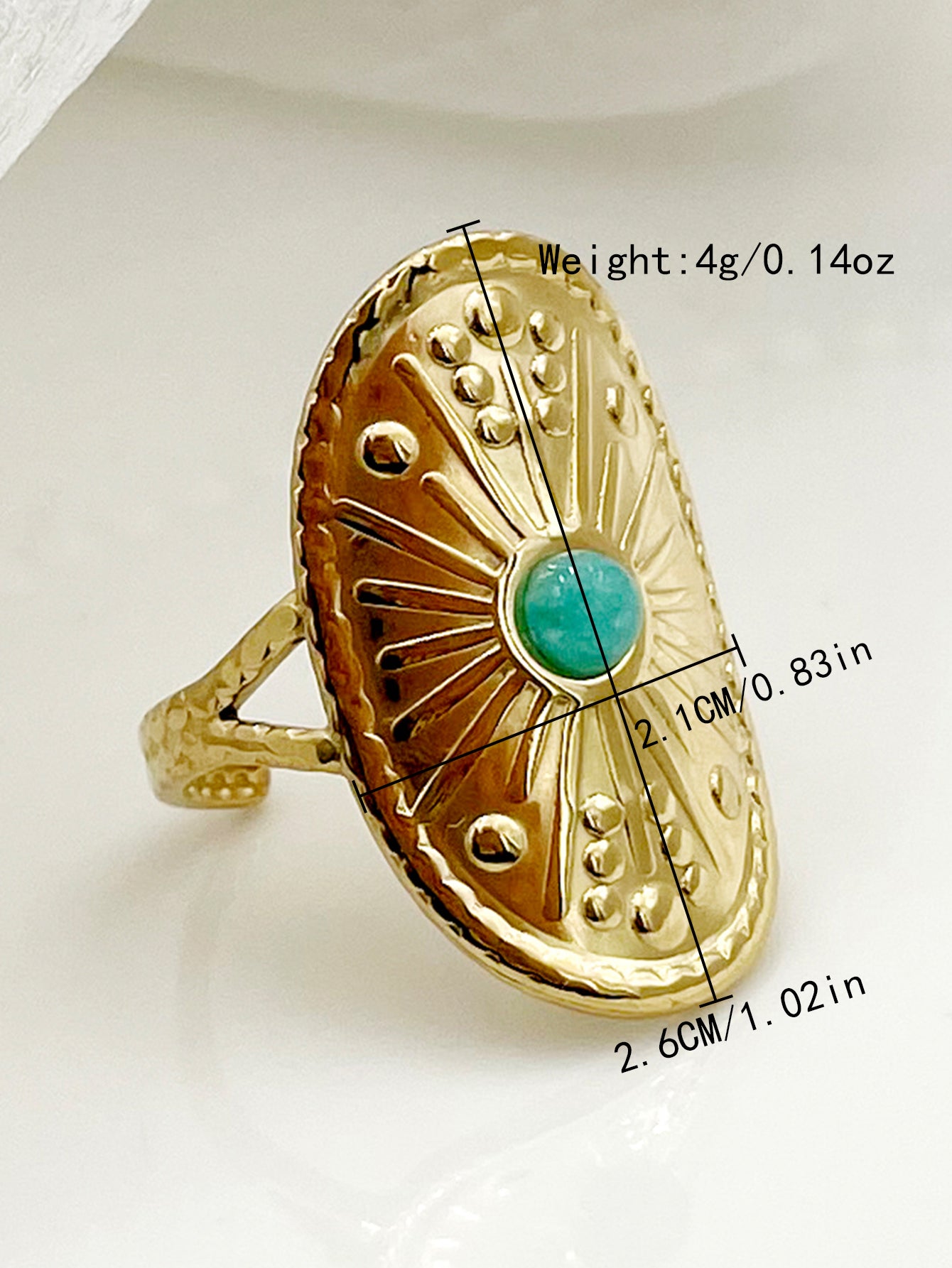 Glam Roman Style Geometric Stainless Steel Gold Plated Natural Stone Open Ring In Bulk