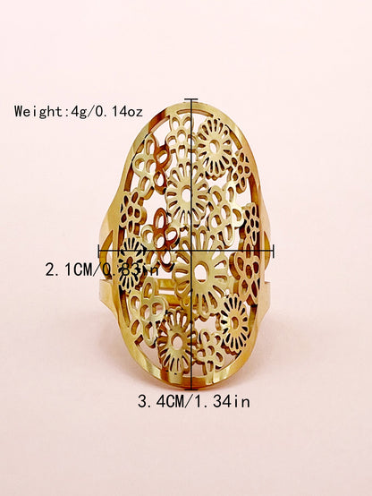 Glam Roman Style Star Tree Flower Stainless Steel Gold Plated Open Ring In Bulk