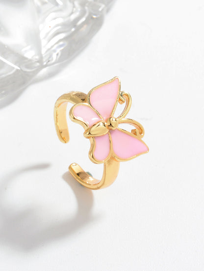 Ig Style Casual Simple Style Butterfly Copper Enamel Plating Open Rings