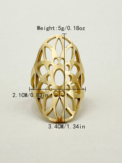 Glam Roman Style Star Tree Flower Stainless Steel Gold Plated Open Ring In Bulk