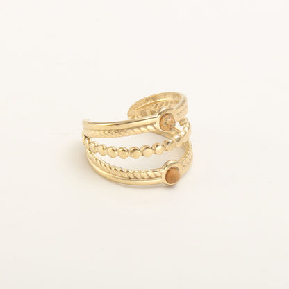 Baroque Style Modern Style Round Stainless Steel Plating Hollow Out Inlay Natural Stone Gold Plated Open Ring