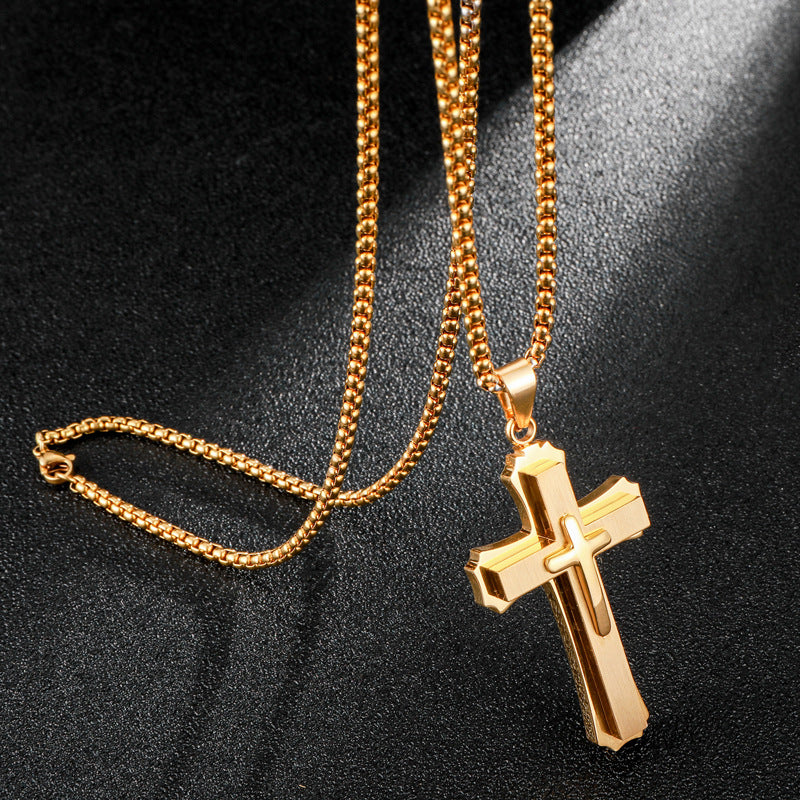 Hip-hop Cross Stainless Steel Pendant Necklace