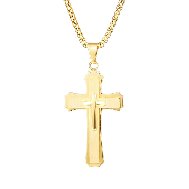 Hip-hop Cross Stainless Steel Pendant Necklace