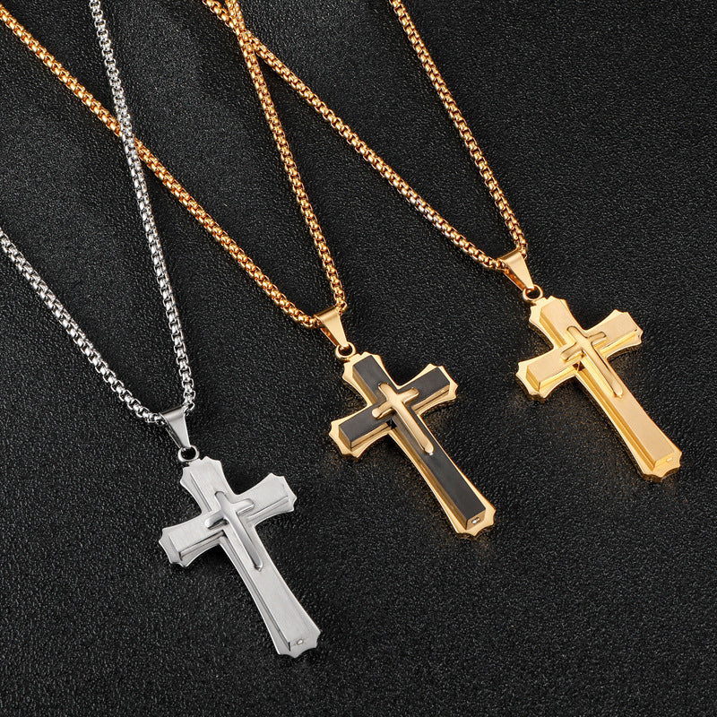 Hip-hop Cross Stainless Steel Pendant Necklace