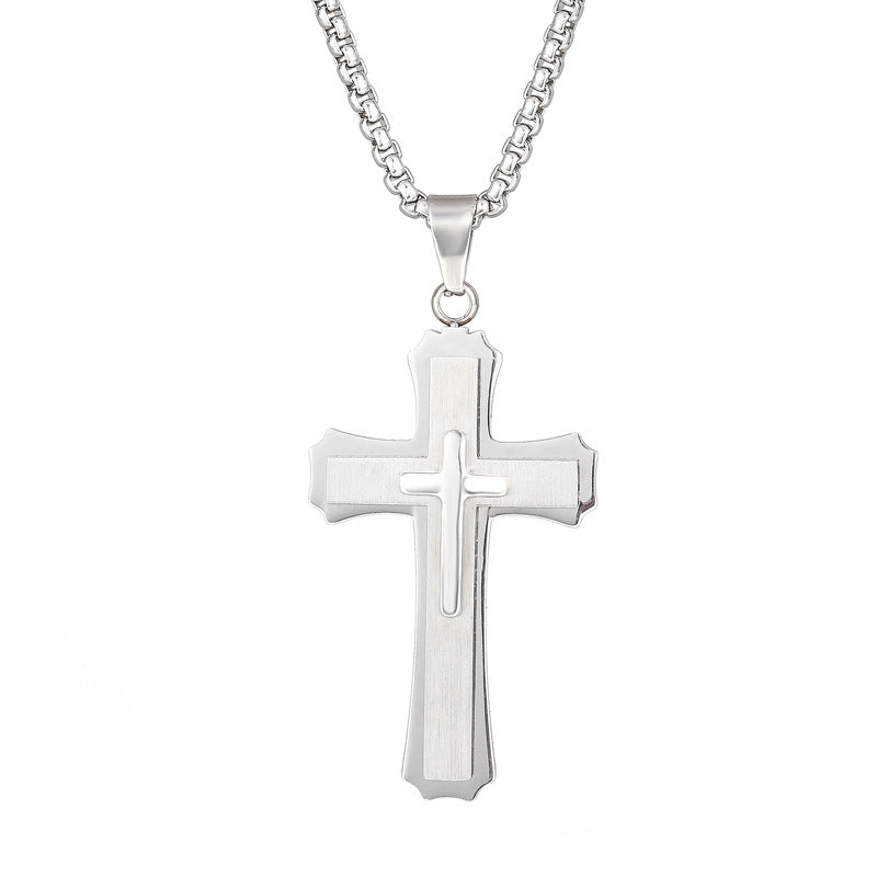 Hip-hop Cross Stainless Steel Pendant Necklace