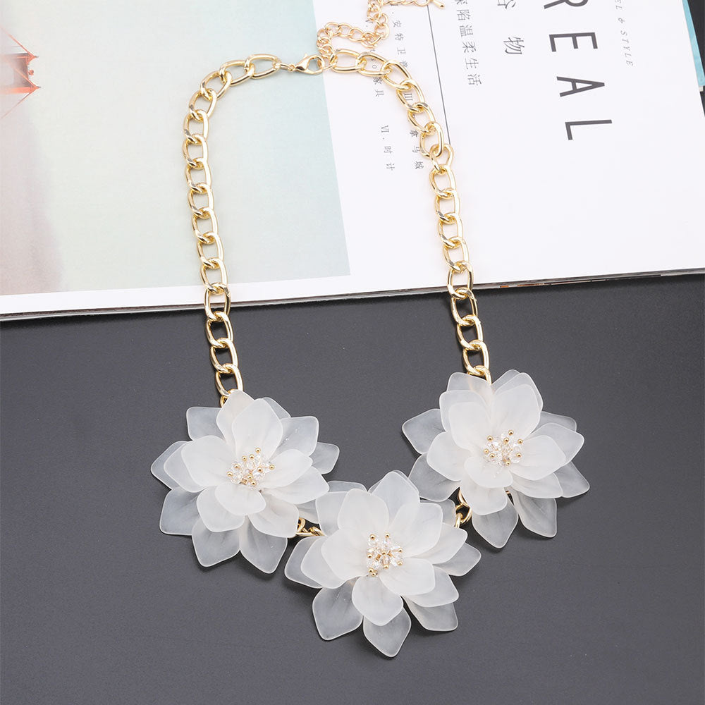 Ig Style Exaggerated Flower Alloy Crystal Pearl Three-dimensional Women's Necklace