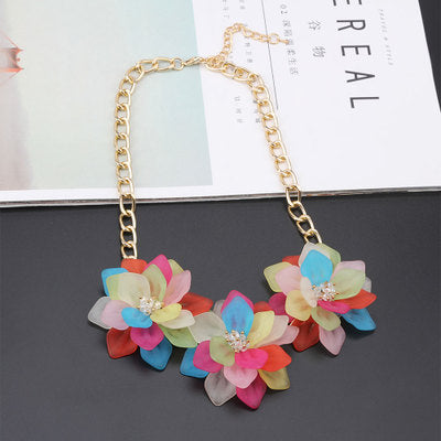 Ig Style Exaggerated Flower Alloy Crystal Pearl Three-dimensional Women's Necklace