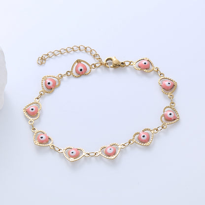 Ethnic Style Devil's Eye Heart Shape Stainless Steel Enamel Plating 18k Gold Plated Bracelets