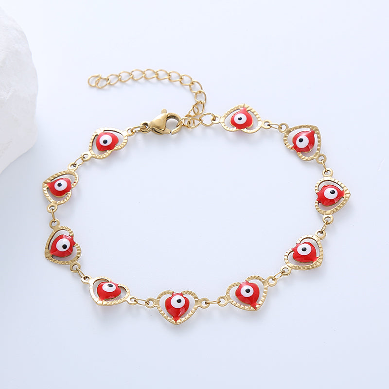 Ethnic Style Devil's Eye Heart Shape Stainless Steel Enamel Plating 18k Gold Plated Bracelets