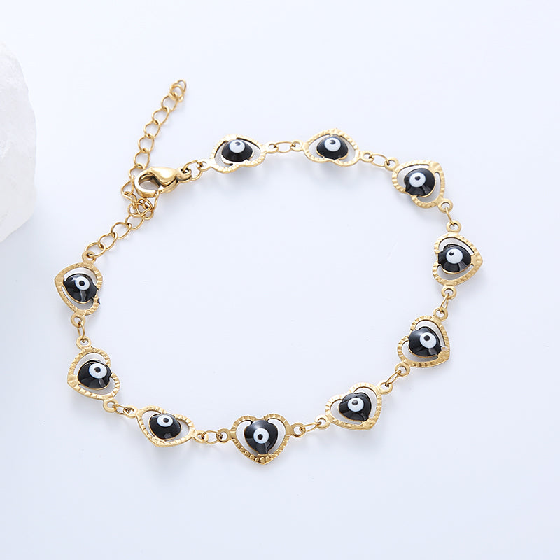 Ethnic Style Devil's Eye Heart Shape Stainless Steel Enamel Plating 18k Gold Plated Bracelets