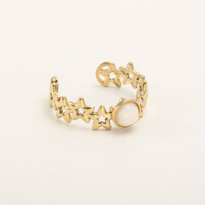 Ig Style Simple Style Round Star Snake Stainless Steel Plating Inlay Natural Stone Gold Plated Open Ring