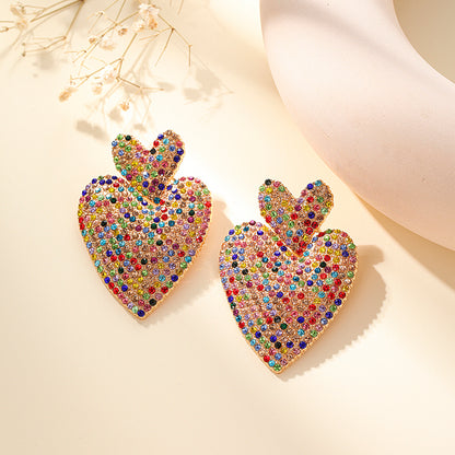 1 Pair Glam Luxurious Heart Shape Inlay Alloy Artificial Gemstones Ear Studs